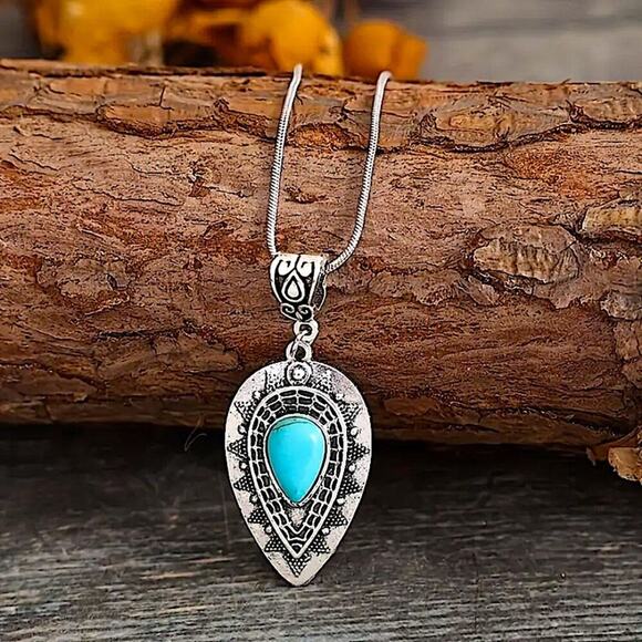 Sterling Silver Turquoise Pendant Necklace - Picture 2 of 5